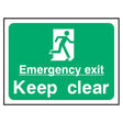 emergency-exit-keep-clear-fire-safety-extinguisher-signage-evacuation-escape-hazard-identify-locate-instruct-alarm-prevention-assembly-regulations-compliance-gear-self-adhesive-rigid-PVC-foam-high-impact-polystyrene-photoluminescent-polycarbonate