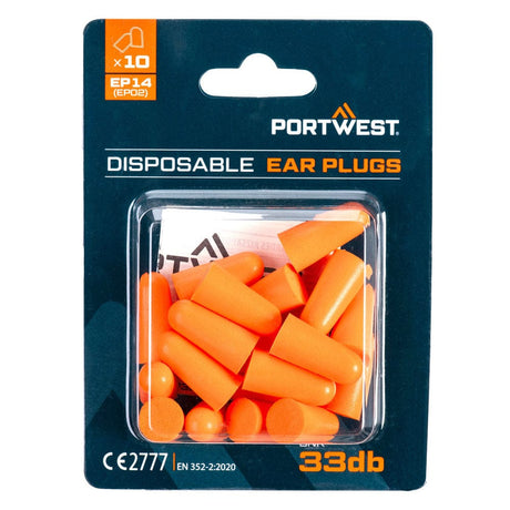 Portwest EP14 PU Foam Ear Plugs Blister Pack (10 Pairs)