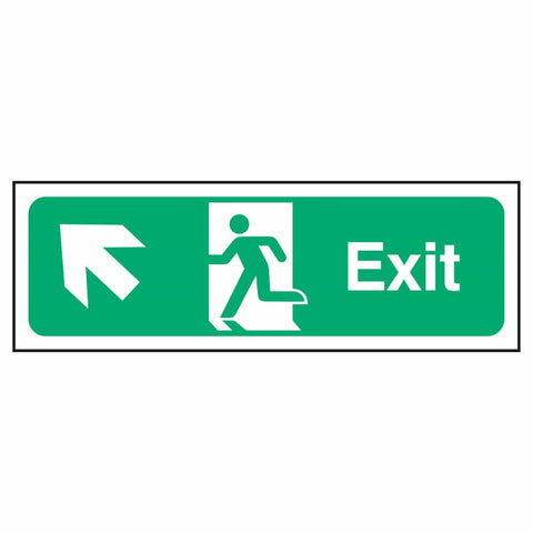 nhs-estate-fire-exit-up-left-arrow-safety-extinguisher-signage-evacuation-escape-hazard-identify-locate-instruct-alarm-prevention-regulations-compliance-gear-self-adhesive-rigid-PVC-foam-high-impact-polystyrene-photoluminescent-polycarbonate