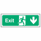 nhs-estate-fire-exit-down-arrow-safety-extinguisher-signage-evacuation-escape-hazard-identify-locate-instruct-alarm-prevention-regulations-compliance-gear-self-adhesive-rigid-PVC-foam-high-impact-polystyrene-photoluminescent-polycarbonate