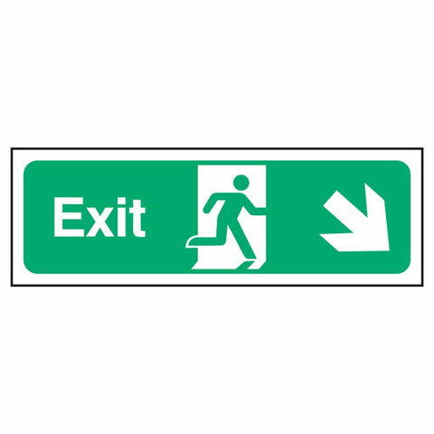 exit-sign-down-right-arrow-emergency-fire-extinguisher-signage-evacuation-escape-hazard-identify-locate-instruct-alarm-prevention-assembly-regulations-compliance-gear-self-adhesive-rigid-PVC-foam-high-impact-polystyrene-photoluminescent-polycarbonate