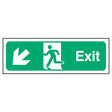 nhs-estate-fire-exit-down-left-arrow-safety-extinguisher-signage-evacuation-escape-hazard-identify-locate-instruct-alarm-prevention-regulations-compliance-gear-self-adhesive-rigid-PVC-foam-high-impact-polystyrene-photoluminescent-polycarbonate