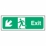 nhs-estate-fire-exit-down-left-arrow-safety-extinguisher-signage-evacuation-escape-hazard-identify-locate-instruct-alarm-prevention-regulations-compliance-gear-self-adhesive-rigid-PVC-foam-high-impact-polystyrene-photoluminescent-polycarbonate