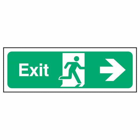 exit-sign-right-arrow-emergency-fire-extinguisher-signage-evacuation-escape-hazard-identify-locate-instruct-alarm-prevention-assembly-regulations-compliance-gear-self-adhesive-rigid-PVC-foam-high-impact-polystyrene-photoluminescent-polycarbonate