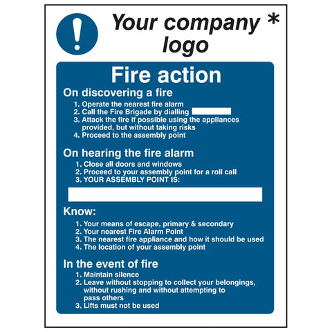 fire-action-custom-company-logo-sign-safety-extinguisher-signage-fire-evacuation-escape-hazard-identify-locate-instruct-prevention-regulations-compliance-gear-self-adhesive-rigid-PVC-foam-high-impact-polystyrene-photoluminescent-polycarbonate