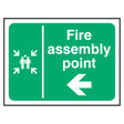 fire-assembly-point-left-arrow-safety-extinguisher-signage-evacuation-escape-hazard-identify-locate-instruct-alarm-prevention-regulations-compliance-gear-self-adhesive-rigid-PVC-foam-high-impact-polystyrene-photoluminescent-polycarbonate