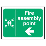 fire-assembly-point-left-arrow-safety-extinguisher-signage-evacuation-escape-hazard-identify-locate-instruct-alarm-prevention-regulations-compliance-gear-self-adhesive-rigid-PVC-foam-high-impact-polystyrene-photoluminescent-polycarbonate