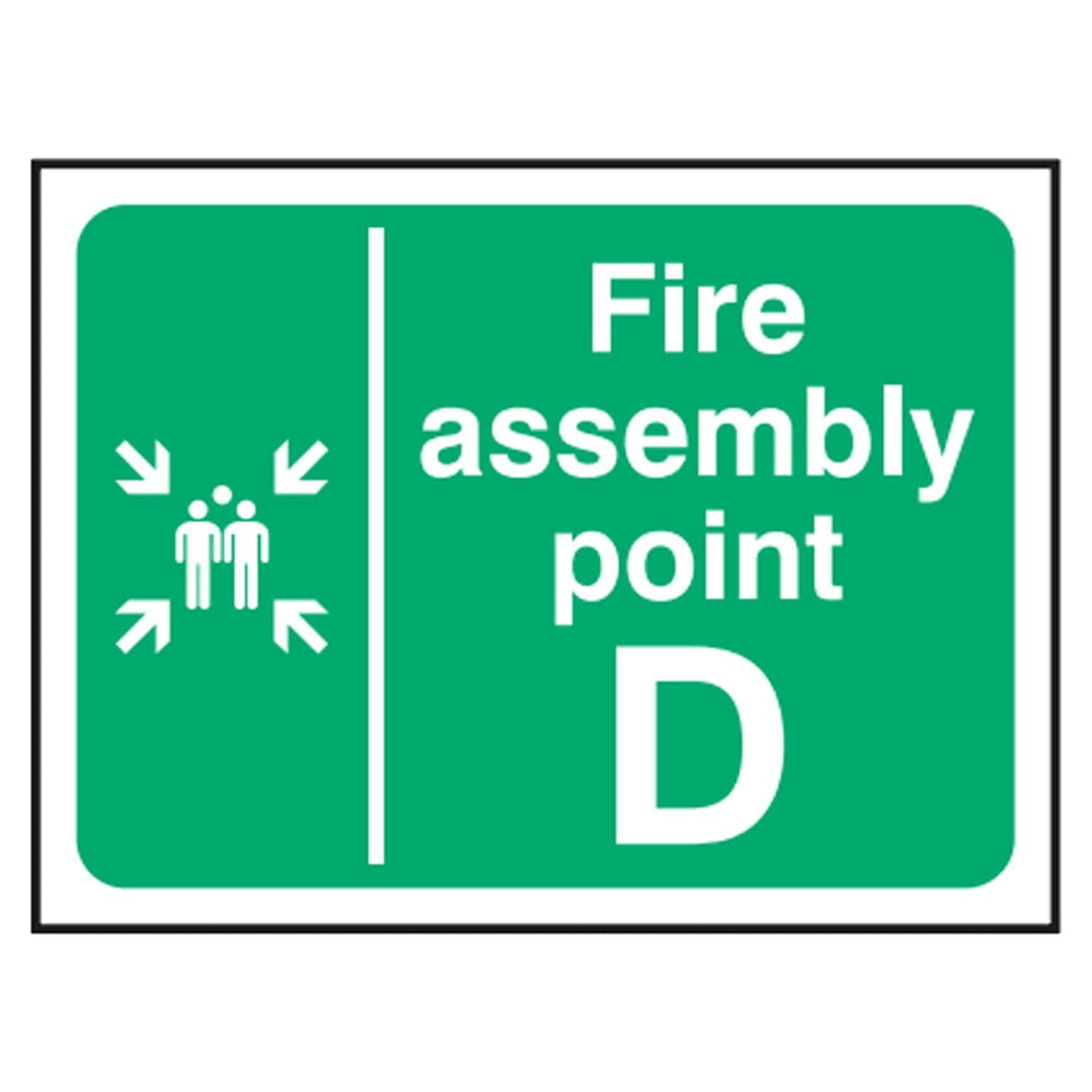 fire-assembly-point-D-safety-extinguisher-signage-evacuation-escape-hazard-identify-locate-instruct-alarm-prevention-assembly-regulations-compliance-gear-self-adhesive-rigid-PVC-foam-high-impact-polystyrene-photoluminescent-polycarbonate