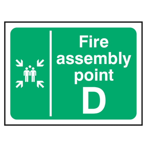 fire-assembly-point-D-safety-extinguisher-signage-evacuation-escape-hazard-identify-locate-instruct-alarm-prevention-assembly-regulations-compliance-gear-self-adhesive-rigid-PVC-foam-high-impact-polystyrene-photoluminescent-polycarbonate