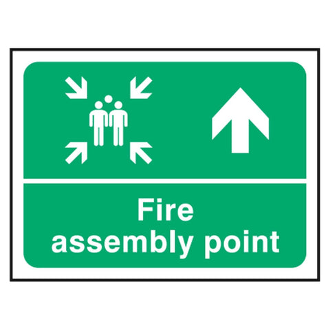 fire-assembly-point-up-arrow-safety-extinguisher-signage-evacuation-escape-hazard-identify-locate-instruct-alarm-prevention-regulations-compliance-gear-self-adhesive-rigid-PVC-foam-high-impact-polystyrene-photoluminescent-polycarbonate