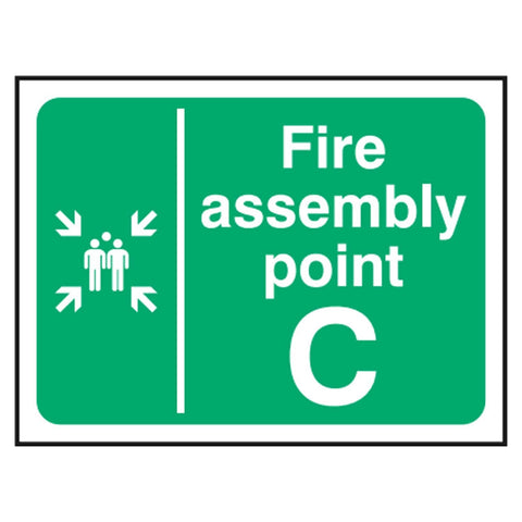 fire-assembly-point-C-safety-extinguisher-signage-evacuation-escape-hazard-identify-locate-instruct-alarm-prevention-assembly-regulations-compliance-gear-self-adhesive-rigid-PVC-foam-high-impact-polystyrene-photoluminescent-polycarbonate