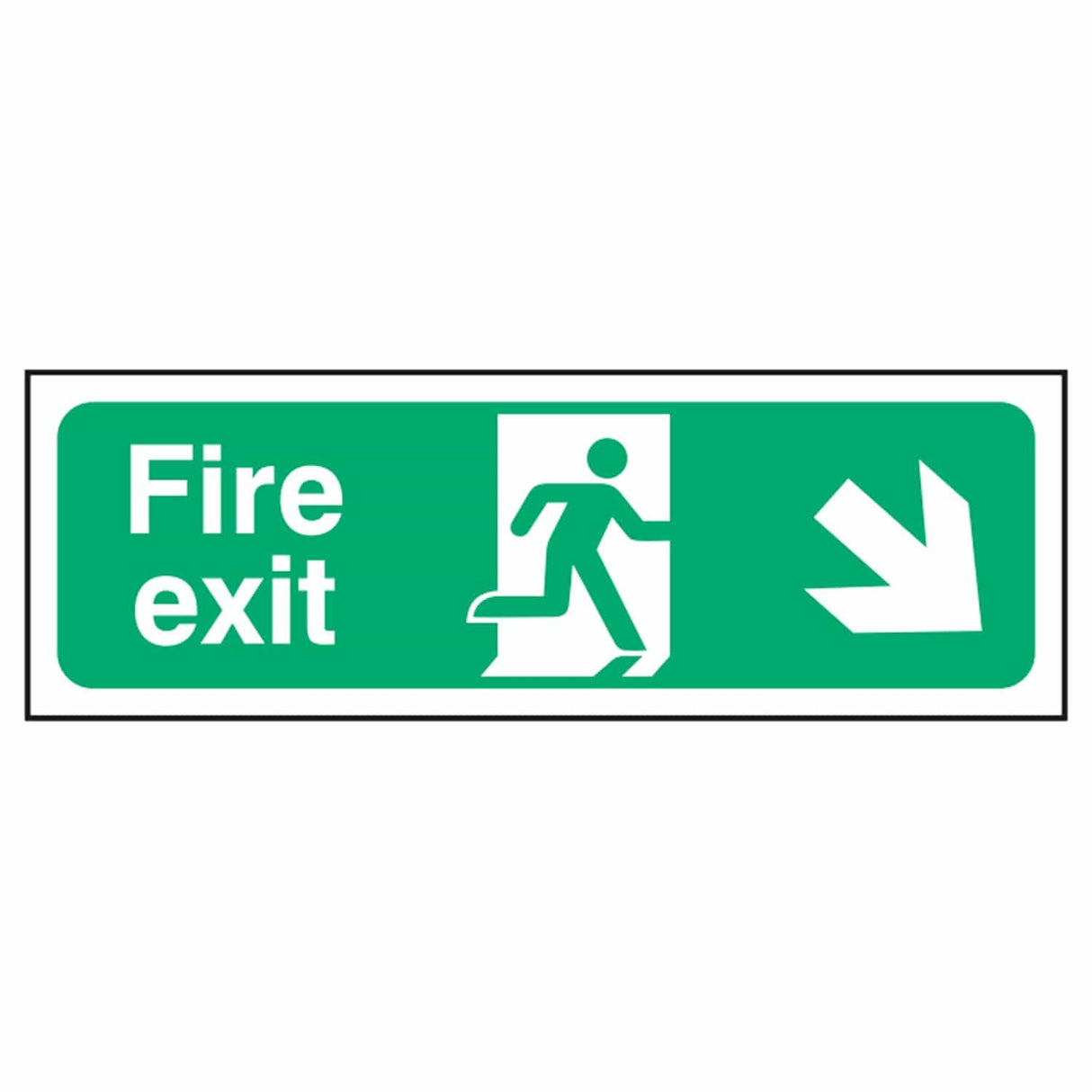 fire-exit-sign-down-right-arrow-emergency-fire-extinguisher-signage-evacuation-escape-hazard-identify-locate-instruct-alarm-prevention-assembly-regulations-compliance-gear-self-adhesive-rigid-PVC-foam-high-impact-polystyrene-photoluminescent-polycarbonate