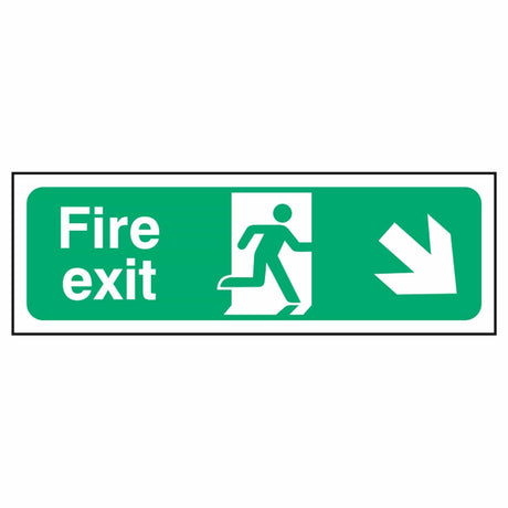 fire-exit-sign-down-right-arrow-emergency-fire-extinguisher-signage-evacuation-escape-hazard-identify-locate-instruct-alarm-prevention-assembly-regulations-compliance-gear-self-adhesive-rigid-PVC-foam-high-impact-polystyrene-photoluminescent-polycarbonate