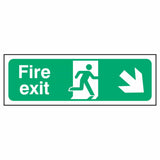 nhs-estate-exit-down-right-arrow-safety-extinguisher-signage-fire-evacuation-escape-hazard-identify-locate-instruct-alarm-prevention-regulations-compliance-gear-self-adhesive-rigid-PVC-foam-high-impact-polystyrene-photoluminescent-polycarbonate