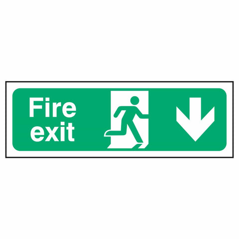 fire-exit-sign-down-arrow-emergency-fire-extinguisher-signage-evacuation-escape-hazard-identify-locate-instruct-alarm-prevention-assembly-regulations-compliance-gear-self-adhesive-rigid-PVC-foam-high-impact-polystyrene-photoluminescent-polycarbonate