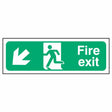 fire-exit-sign-down-left-arrow-emergency-fire-extinguisher-signage-evacuation-escape-hazard-identify-locate-instruct-alarm-prevention-assembly-regulations-compliance-gear-self-adhesive-rigid-PVC-foam-high-impact-polystyrene-photoluminescent-polycarbonate
