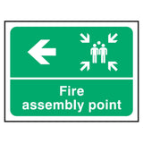 fire-assembly-point-left-arrow-safety-extinguisher-signage-evacuation-escape-hazard-identify-locate-instruct-alarm-prevention-regulations-compliance-gear-self-adhesive-rigid-PVC-foam-high-impact-polystyrene-photoluminescent-polycarbonate