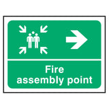 fire-assembly-point-left-arrow-safety-extinguisher-signage-evacuation-escape-hazard-identify-locate-instruct-alarm-prevention-regulations-compliance-gear-self-adhesive-rigid-PVC-foam-high-impact-polystyrene-photoluminescent-polycarbonate