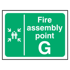 fire-assembly-point-G-safety-extinguisher-signage-evacuation-escape-hazard-identify-locate-instruct-alarm-prevention-assembly-regulations-compliance-gear-self-adhesive-rigid-PVC-foam-high-impact-polystyrene-photoluminescent-polycarbonate