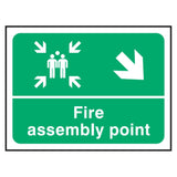fire-assembly-down-right-arrow-safety-extinguisher-signage-evacuation-escape-hazard-identify-locate-instruct-alarm-prevention-regulations-compliance-gear-self-adhesive-rigid-PVC-foam-high-impact-polystyrene-photoluminescent-polycarbonate