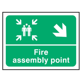 fire-assembly-down-right-arrow-safety-extinguisher-signage-evacuation-escape-hazard-identify-locate-instruct-alarm-prevention-regulations-compliance-gear-self-adhesive-rigid-PVC-foam-high-impact-polystyrene-photoluminescent-polycarbonate