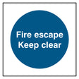 fire-escape-keep-clear-door-sign-safety-extinguisher-signage-fire-evacuation-escape-hazard-identify-locate-instruct-alarm-prevention-regulations-compliance-gear-self-adhesive-rigid-PVC-foam-high-impact-polystyrene-photoluminescent-polycarbonate
