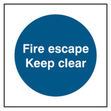 fire-escape-keep-clear-door-sign-safety-extinguisher-signage-fire-evacuation-escape-hazard-identify-locate-instruct-alarm-prevention-regulations-compliance-gear-self-adhesive-rigid-PVC-foam-high-impact-polystyrene-photoluminescent-polycarbonate