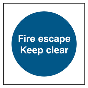 fire-escape-keep-clear-door-sign-safety-extinguisher-signage-fire-evacuation-escape-hazard-identify-locate-instruct-alarm-prevention-regulations-compliance-gear-self-adhesive-rigid-PVC-foam-high-impact-polystyrene-photoluminescent-polycarbonate