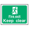 fire-exit-keep-clear-fire-safety-extinguisher-signage-evacuation-escape-hazard-identify-locate-instruct-alarm-prevention-assembly-regulations-compliance-gear-self-adhesive-rigid-PVC-foam-high-impact-polystyrene-photoluminescent-polycarbonate
