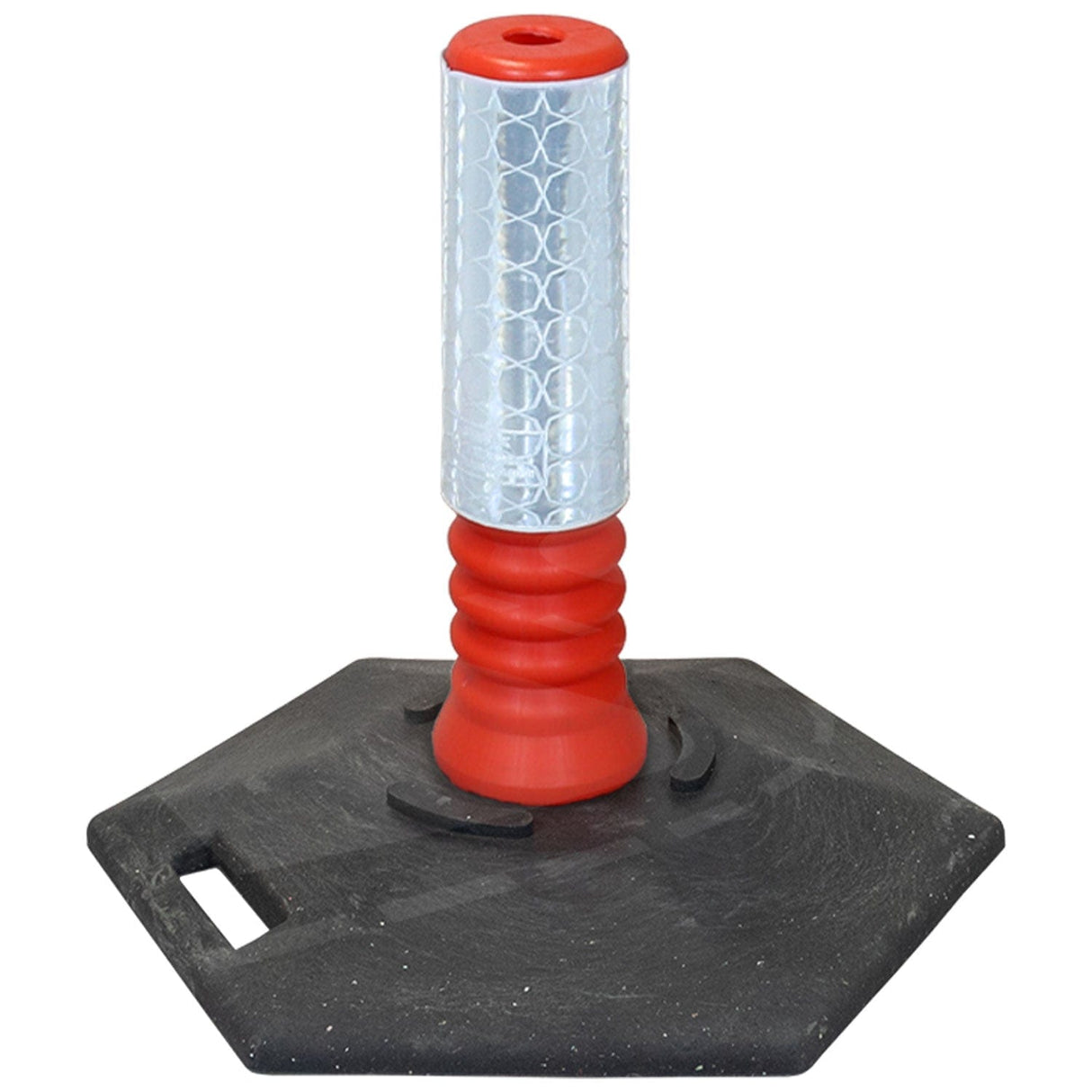 flexi-cylinder-defiance-base-delineator-post-self-righting-melba-swintex-traffic-control-flexible-vehicle-impact-guidance-safety-reflective-highway-uv-resistant-plastic-bollard-pedestrian-starlux-bolt-down-bitumin-pad-adhesive-durable-heavy-duty
