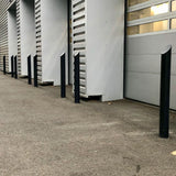 galvanised-steel-powder-coated-black-yellow-high-visibility-ornamental-outdoor-bollards-crash-protection-decorative-landscaping-safety-parking-posts-ornate-boundary-markers-warehouse-architechtural-car-showroom-shopping-mall-centres-car-parks-public-space-city-barriers-durable-weather-resistant