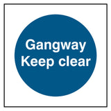 gangway-keep-clear-sign-safety-extinguisher-signage-fire-evacuation-escape-hazard-identify-locate-instruct-alarm-prevention-regulations-compliance-gear-self-adhesive-rigid-PVC-foam-high-impact-polystyrene-photoluminescent-polycarbonate