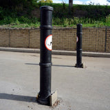 GFC4000-ornamental-galvanised-steel-bollard-ragged-flanged-removable-bolt-down-concrete-cast-in-decorative-outdoor-city-landscaping-parks-urban-architectural-safety-crash-protection-pedestrian-safety-vehicle-access-control-custom-colours-commercial-industrial-security-eyelets-hooks-chains