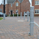 GFC4000-ornamental-galvanised-steel-bollard-ragged-flanged-removable-bolt-down-concrete-cast-in-decorative-outdoor-city-landscaping-parks-urban-architectural-safety-crash-protection-pedestrian-safety-vehicle-access-control-custom-colours-commercial-industrial-security-eyelets-hooks-chains