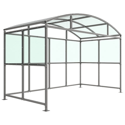 glendale-open-fronted-modular-smoking-shelter-outdoor-area-cigarette-smoke-waterproof-weather-resistant-public-spaces-university-bars-resteraunts-free-standing-galvanised-mild-steel-heavy-duty-durable-commercial-receational-PETG-curved-roof