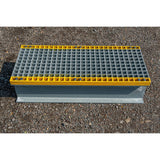 GRP-step-over-platform-glass-reinforced-plastic-walkway-access-industrial-site-safety-pipework-cables-high-visibility-free-standing-durable-lightweight-corrosion-resistant-fibreglass-warehouse-factory-flooring-construction-outdoor-indoor
