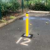 Hinged-folding-parking-post-with-integrated-locks-keys-secure-car-park-apartment-blocks-cities-anti-theft-heavy-duty-stainless-galvanised-powder-coated-steel-yellow-black-security-durable-vehicle-car-bollard-safety-schools-commercial-residential