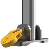 Hinged-folding-parking-post-with-integrated-locks-fb-fire-brigade-padlock-keys-secure-car-park-apartment-blocks-cities-anti-theft-heavy-duty-stainless-galvanised-powder-coated-steel-yellow-black-security-durable-vehicle-car-bollard-safety-schools-commercial-residential