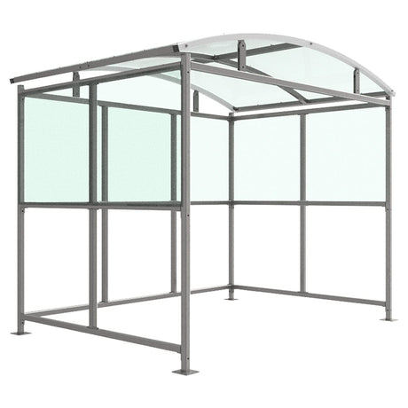 inglewood-open-fronted-modular-smoking-shelter-outdoor-area-cigarette-smoke-waterproof-weather-resistant-public-spaces-university-bars-resteraunts-free-standing-galvanised-mild-steel-heavy-duty-durable-commercial-receational-PETG-curved-roof