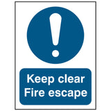 keep-clear-fire-escape-door-sign-safety-extinguisher-signage-fire-evacuation-escape-hazard-identify-locate-instruct-alarm-prevention-regulations-compliance-gear-self-adhesive-rigid-PVC-foam-high-impact-polystyrene-photoluminescent-polycarbonate