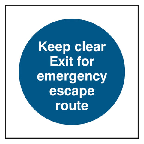 keep-clear-exit-for-emergency-escape-route-sign-safety-extinguisher-signage-fire-evacuation-escape-hazard-identify-locate-instruct-alarm-prevention-regulations-compliance-gear-self-adhesive-rigid-PVC-foam-high-impact-polystyrene-photoluminescent-polycarbonate