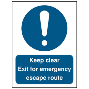 keep-clear-exit-for-emergency-escape-route-door-sign-safety-extinguisher-signage-fire-evacuation-escape-hazard-identify-locate-instruct-alarm-prevention-regulations-compliance-gear-self-adhesive-rigid-PVC-foam-high-impact-polystyrene-photoluminescent-polycarbonate