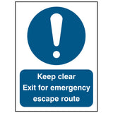 keep-clear-exit-for-emergency-escape-route-door-sign-safety-extinguisher-signage-fire-evacuation-escape-hazard-identify-locate-instruct-alarm-prevention-regulations-compliance-gear-self-adhesive-rigid-PVC-foam-high-impact-polystyrene-photoluminescent-polycarbonate