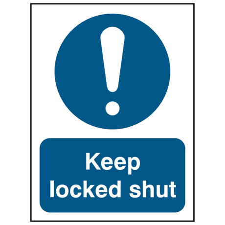 keep-locked-shut-sign-safety-extinguisher-signage-fire-evacuation-escape-hazard-identify-locate-instruct-alarm-prevention-regulations-compliance-gear-self-adhesive-rigid-PVC-foam-high-impact-polystyrene-photoluminescent-polycarbonate