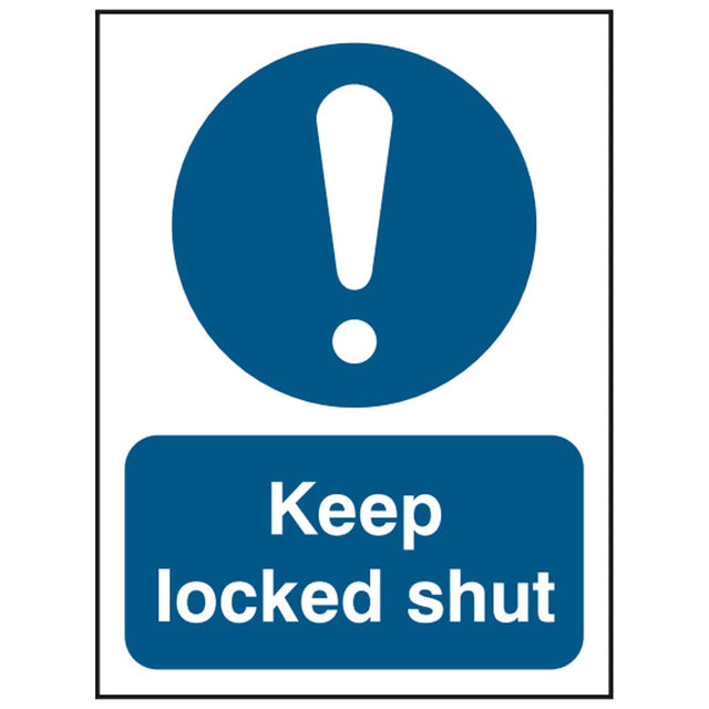 keep-locked-shut-sign-safety-extinguisher-signage-fire-evacuation-escape-hazard-identify-locate-instruct-alarm-prevention-regulations-compliance-gear-self-adhesive-rigid-PVC-foam-high-impact-polystyrene-photoluminescent-polycarbonate