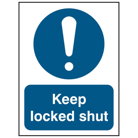 keep-locked-shut-sign-safety-extinguisher-signage-fire-evacuation-escape-hazard-identify-locate-instruct-alarm-prevention-regulations-compliance-gear-self-adhesive-rigid-PVC-foam-high-impact-polystyrene-photoluminescent-polycarbonate