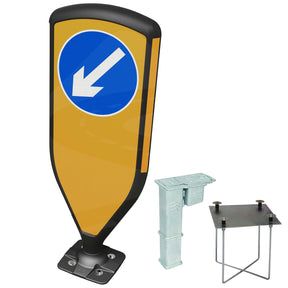 3SIXTY self-righting bollard, black frame with blue keep-left diagonal arrow face
