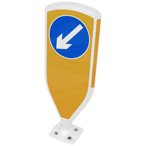 3SIXTY white-frame self-righting bollard with keep-left arrow sign