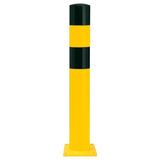 BLACK-BULL-heavy-duty-top-grade-steel-bollard-galvanised-powder-coated-yellow-black-industrial-durable-warehouses-factories-high-visibility-quality-TUV-tested-DGUV108007-surface-fix-bolt-down-concrete-in-ragged-concrete-filled