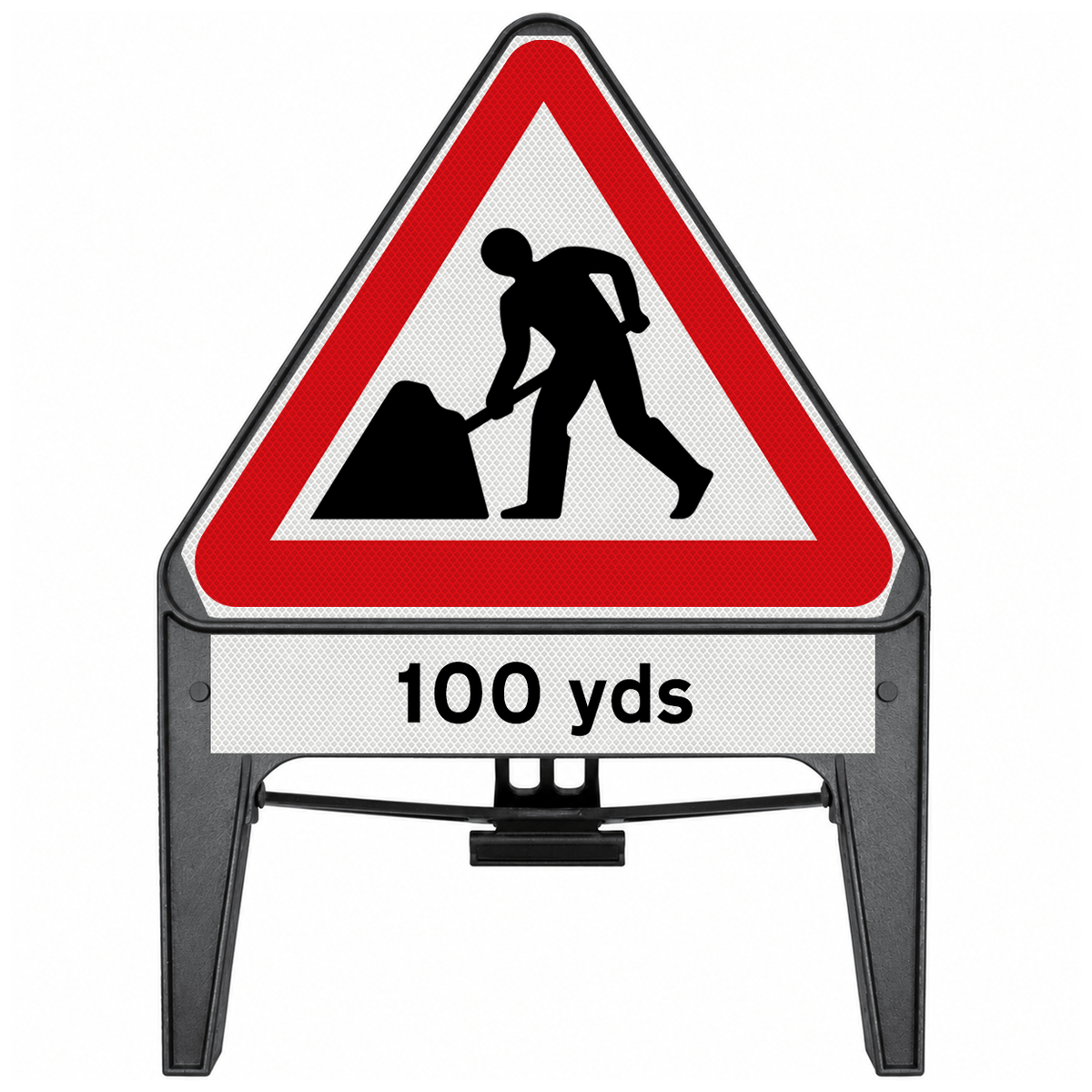 Men At Work with 100 yds Supplementary Plate 750mm Q-Sign 7001